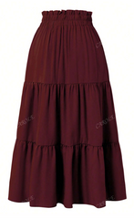Tiered Ruched Elastic Waist Skirt