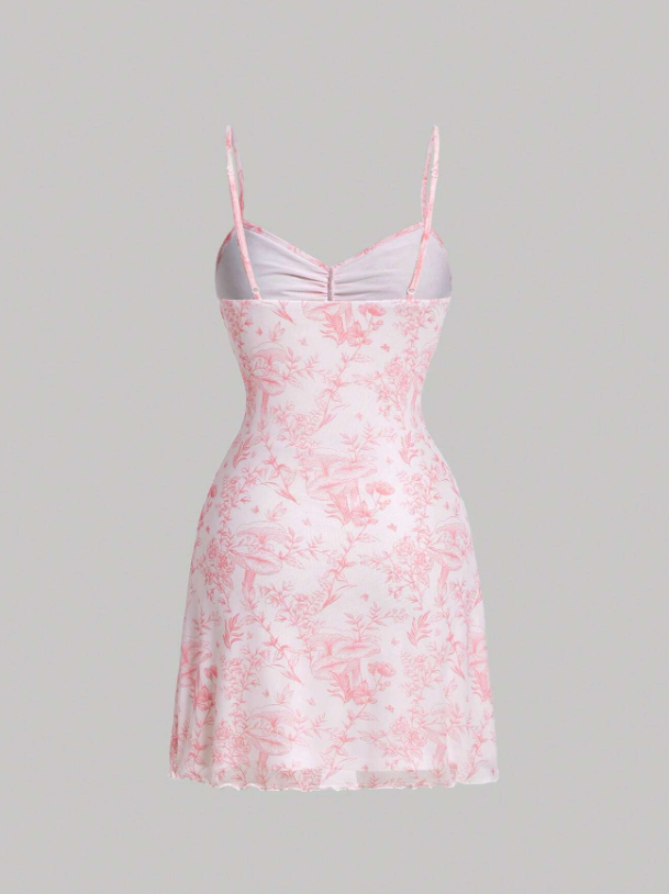 Floral Print Drawstring Front Cami Dress
