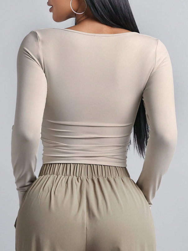 Square Neck Ruched Side Crop Tee